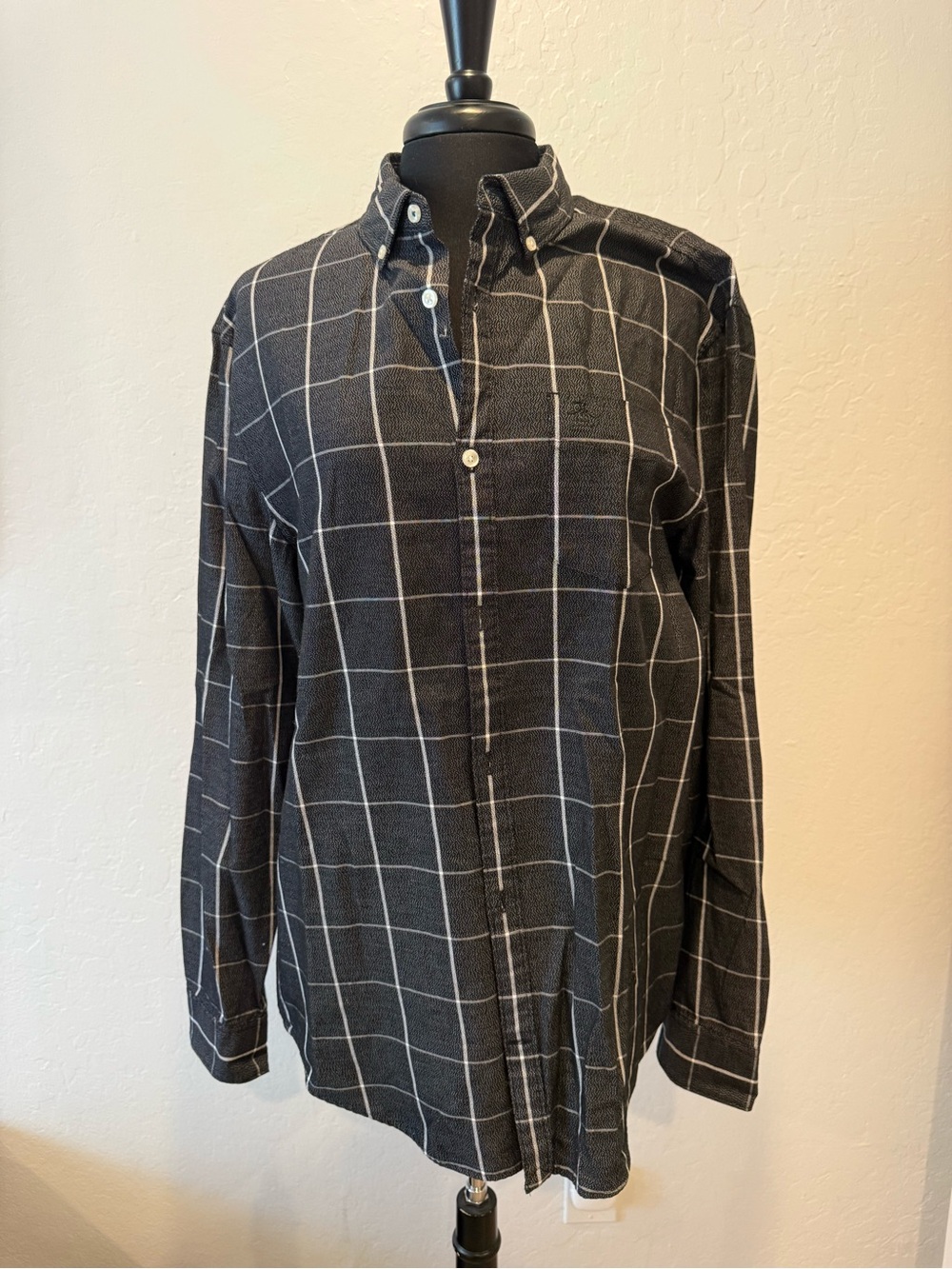 Men's Penguin brand Black Windowpane Button-Down Shirt
